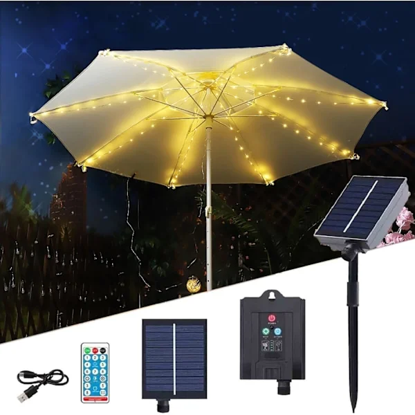 Solar Udendørs Parasol Lys, Tidsindstillet Fjernbetjening, Velegnet til Haver, Baggårde, Udendørs Camping Parasol Lys (Farve: Gul)