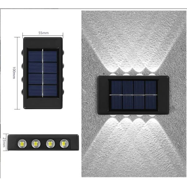 Utendørs vegglampe IP65 Vanntett utendørs solcellelamper for hagegjerde terrasse garasje (hvitt lys)