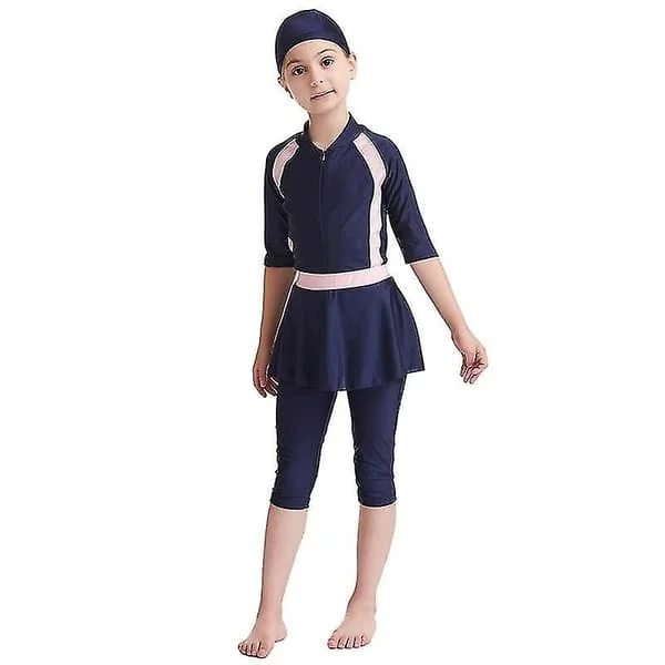 Perfekta piger Børn Muslimske badedragter Islamiske badedragter Mild hud Burkini badedragter Strandtøj - Perfet Navy Blu