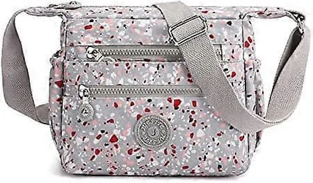 Women's Crossbody Bags, Multi-pocket Crossbody Bag Shoulder Bag Travel Bag (Grey-Red Dot)