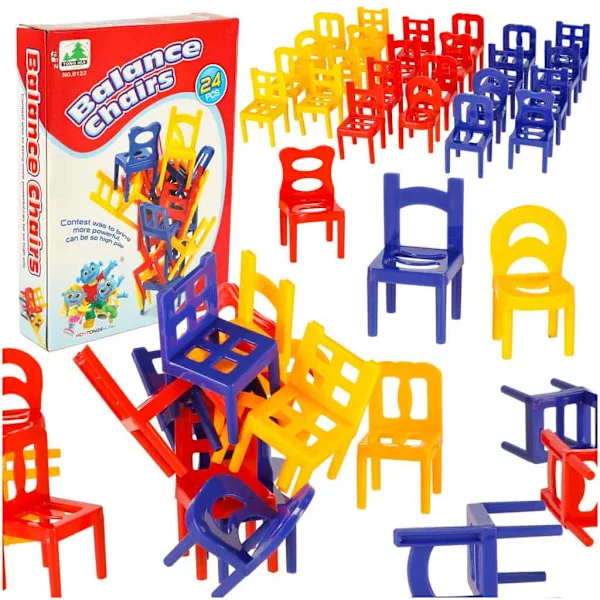 Balansspel med Stapelbara Stolar för Barn – 24-Pack