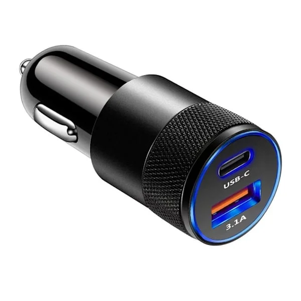 USB C billaderadapter sigarettenner USB-lader QC3.0 3.1A lade telefonlader 2 porter sigarettenner