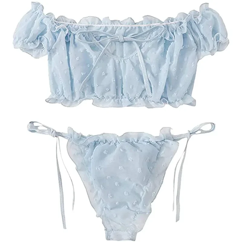 AliExpress - 2PCS Off Schulter Lace Up Bikini Set Frauen Süße Casual Kurzarm Badeanzüge Bademode Badeanzüge Sexy Dessous