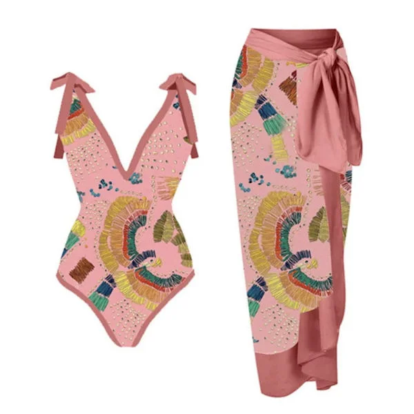 2026 Kvinnor Baddräkt Bikini Baddräkt Topp Klänning Set Blomstermönster Dam Baddräkt Tvådelad Kostym Mode Dam Baddräkter