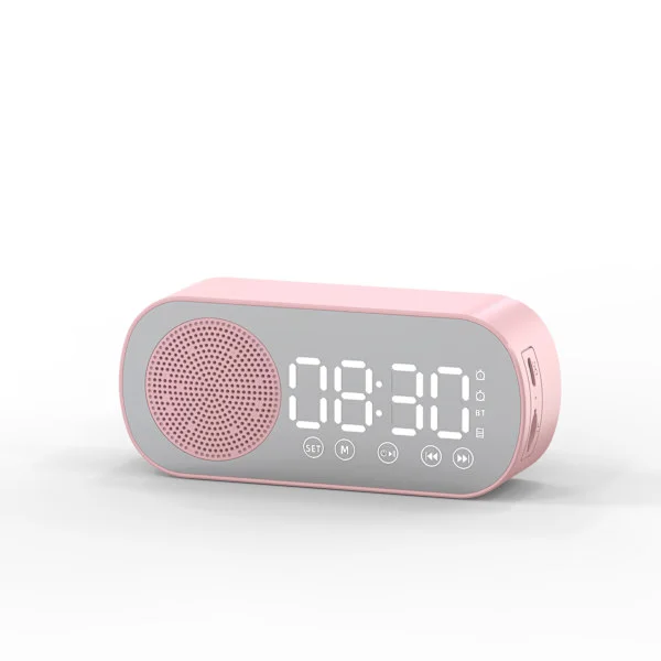 Monitoiminen älykäs FM-radio Bluetooth-kaiutin Herätyskello Peilikello (pinkki)
