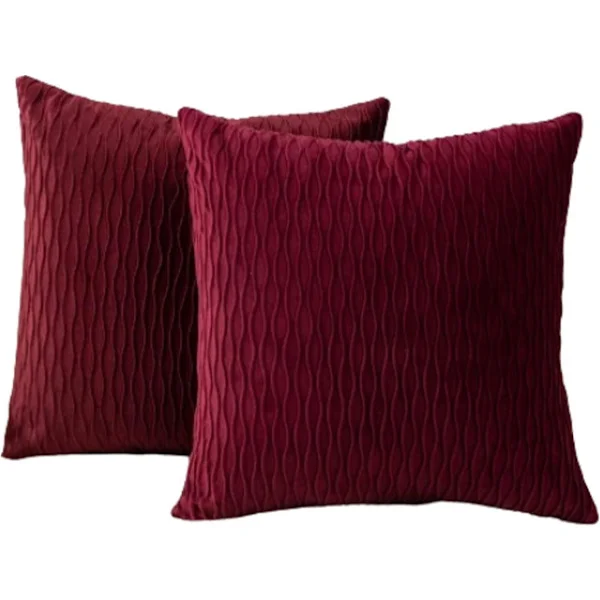 Vinröd randig kuddfodral, 2 stycken 45x45cm, dekorativt örngott (ingen kärna)