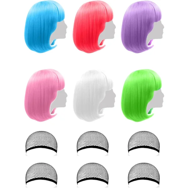 [LCS] Colored Wigs 6 Pack Short Bob Wigs