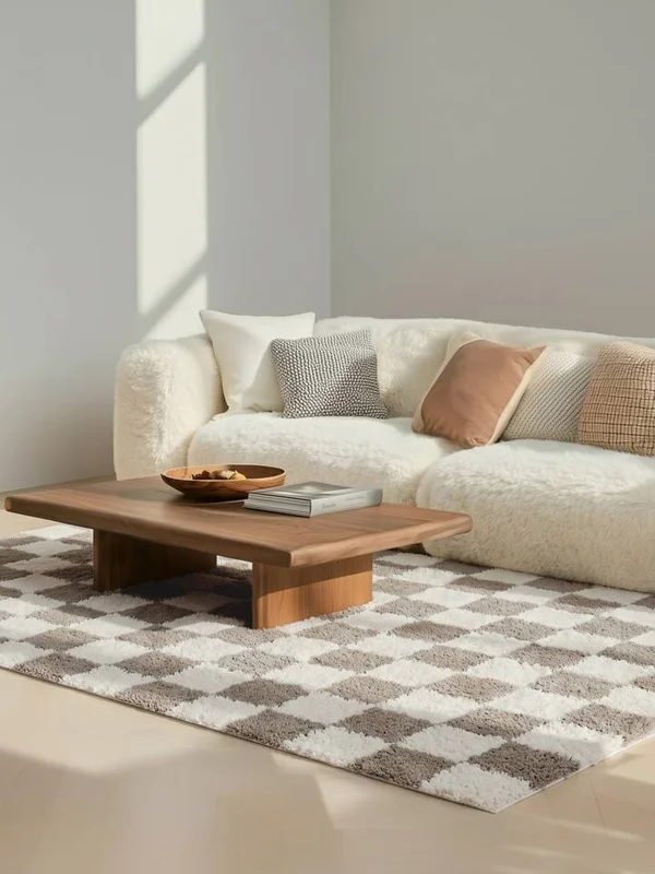Chessie 100X160 Small Greige/Off White Checkered Rug
