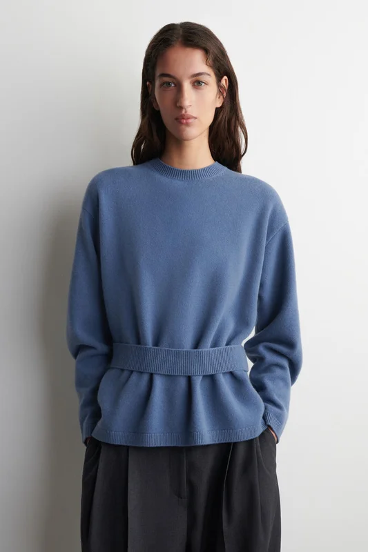 COS Belt-Detail Merino Wool Jumper in Blue - Women