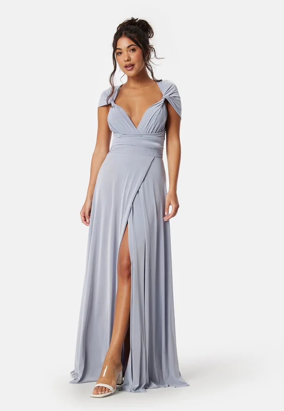 Goddiva-Multi Tie Maxi Dress Split-Light blue