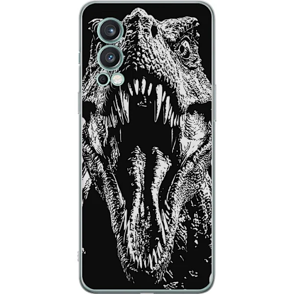 Kompatibelt Mobildeksel til OnePlus Nord 2 5G Dinosaur T-Rex brølende monster episk svart-hvit detalj skrekk dinosaurus sterk brøl prehistorisk beist