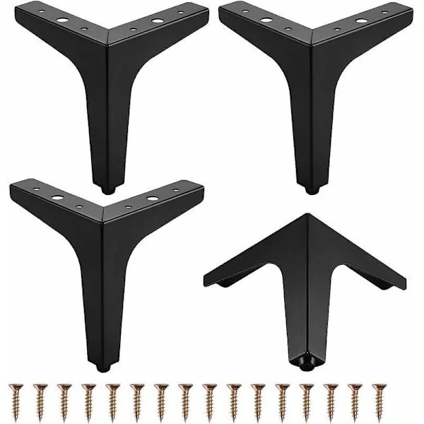 4 stk. møbelben i metall, 10 cm trekantede møbelben for sofa, salongbord, TV-benk og andre møbelben (svart)
