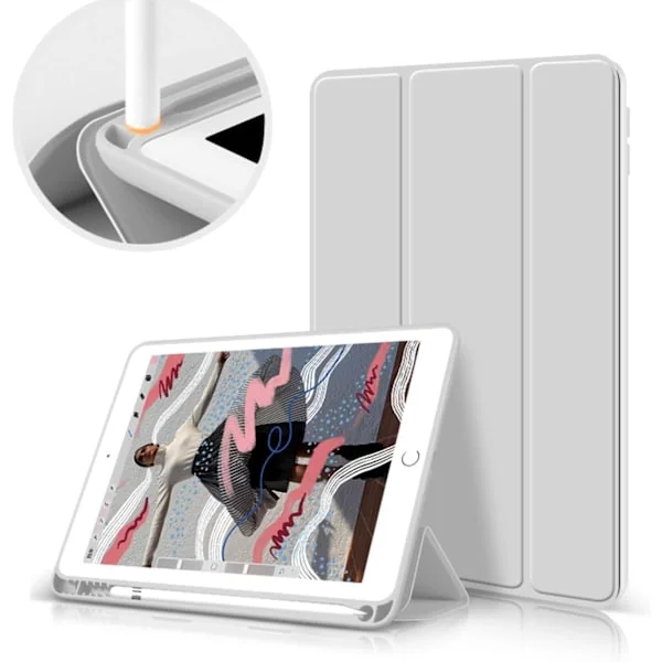 Fodral för iPad 9:e generationen (2021) / 8:e generationen (2020) / 7:e generationen (2019) 10,2 tums fodral med pennhållare, mjukt TPU-bakstycke, 