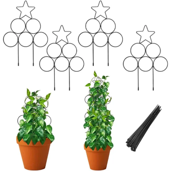 4 stk. plantegjerde, klatrestativ for planter, hage klatrestativ med 10 kabelbindere