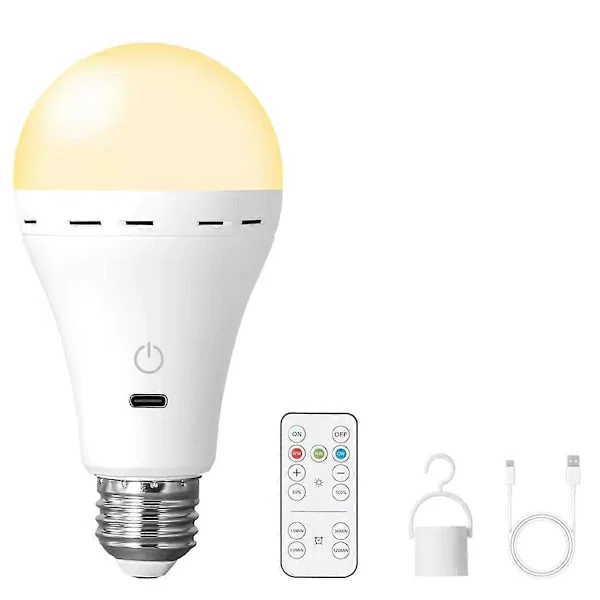 LED oppladbare lyspærer med fjernkontroll E26 batteridrevet lyspære smart lyspære med 3 farger og krok [DB]