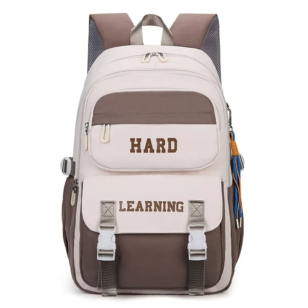 (SC) Student College Style Casual Minimalist Backpack Trendy Middle School Backpack - Coffee Brown