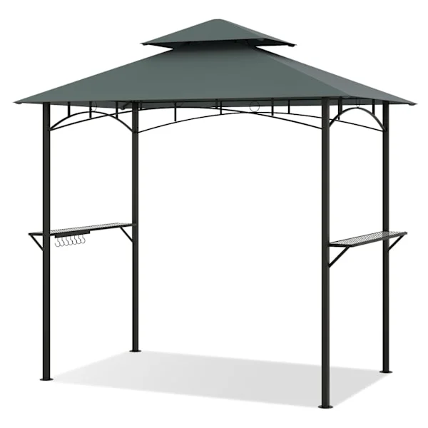 Grillpaviljong med dubbelt tak och hyllor, 240x151 cm, grå