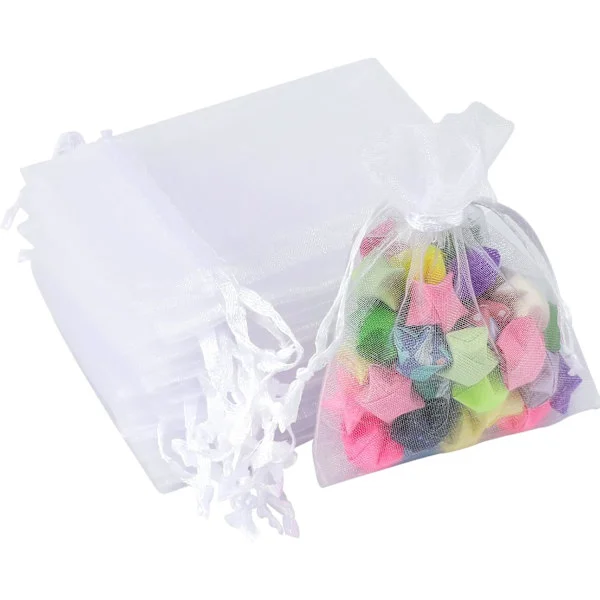 Vita Organzapåsar för Presenter - 7x9 CM Små Organzapåsar, 100 ST Bröllopssmyckespåsar - Genomskinliga Nätpåsar