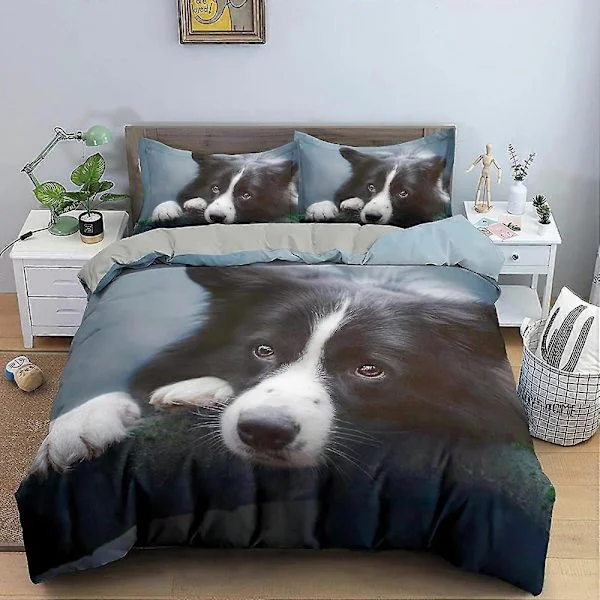 Border Collie Påslakanset 2 Personer 3-delars Sängkläder Hund Djur Sängkläder 3D-tryckt Mikrofiber Dragkedja Vintertäcke för Barn och Vuxna