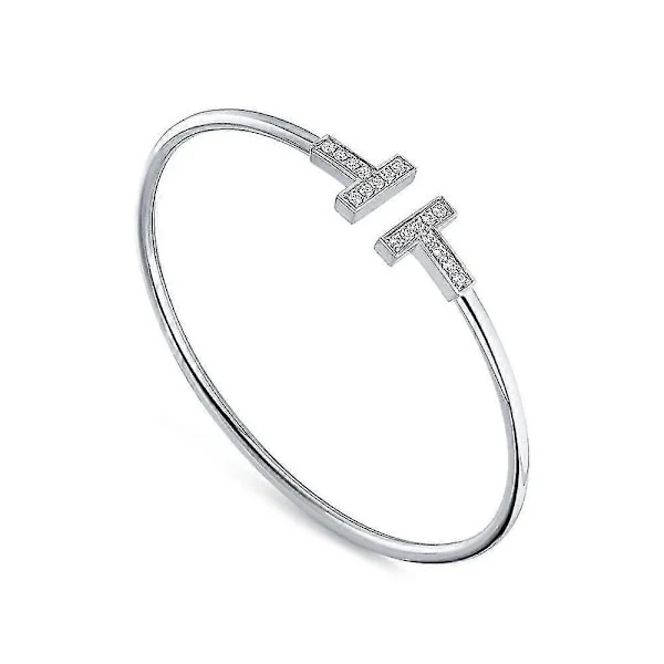 Enkelt design dobbelt T-armbånd T-formet indlagt Zircon åbent armbånd mode rosa guld armbånd gave