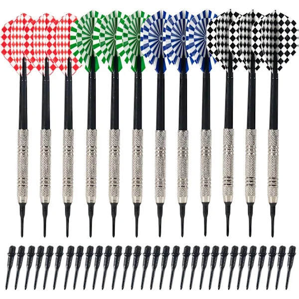 12 Soft Tip Darts 14g with 100 Replacement Tips - Professional Set for Electronic Dartboards