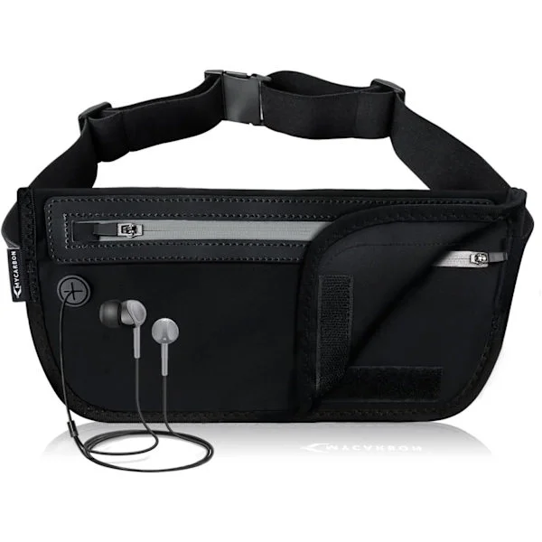 Travel Wallet Belt against Invisible Theft, Secret Wallet Hidden Under Clothes, Belt Wallet, Security, Phone up to 6" (Black)