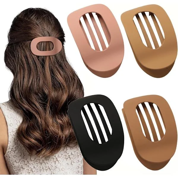 Set of 4 Brown Matte Flat Hair Clips, Flat Clip for Women, Round Lying Hair Clip for Thick and Thin Hair, Comfortable, Curved Flat Clips