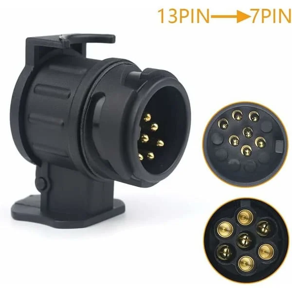 13/7-adapter for tilhengerkontakt, 13-pinners til 7-pinners bil-tilhengerkontakt for traktor, campingvogn, sykkelholder