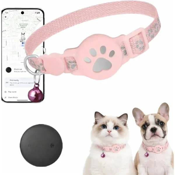Kat GPS-halsbånd, 2026 Ny GPS Katte-tracker – Intet SIM-kort, Intet månedligt abonnement, Realtidslokation (Pink)