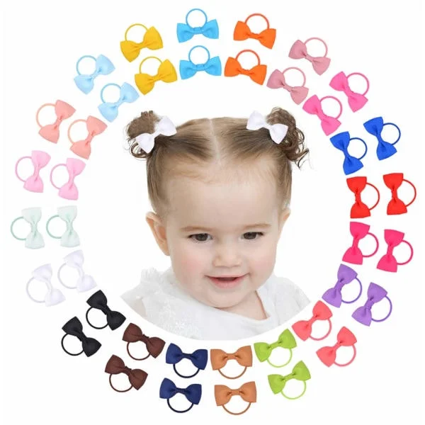 40 stk små hårstrikk med sløyfer Baby sløyfer Gummistrikk Hårstrikk Myke elastiske hestehaleholdere Hårtilbehør for småbarn Baby