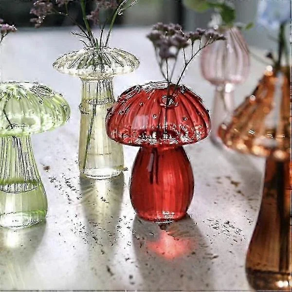 Delicate Mushroom Glass Vase Bud Vases Colored Fine Glass Vases Mushroom Flower Vase Mushroom Decor yellow