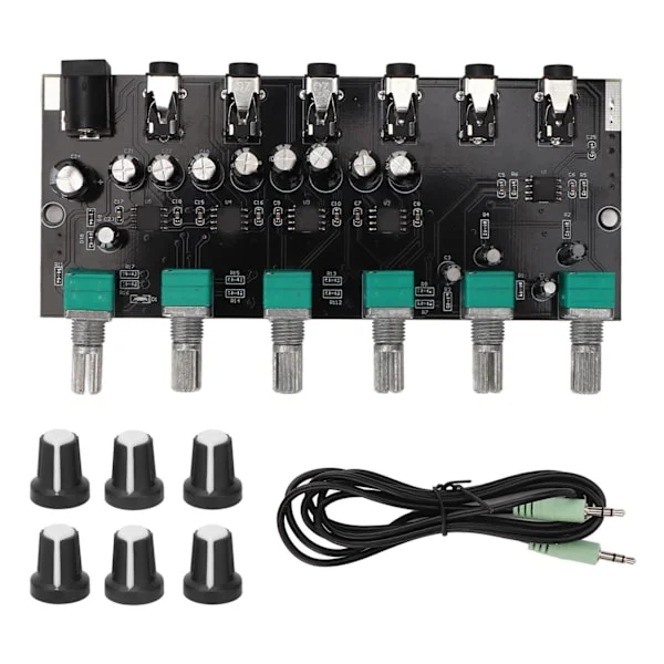 4-vägs Stereo Ljudmixer 3,5 mm Hörlursförstärkare 2 Ingångar 4 Utgångar DC5-15V Ström