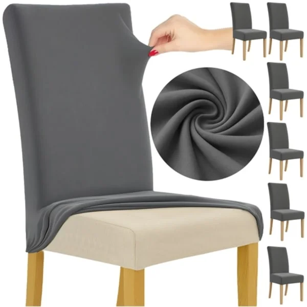 Chair Cover Velvet / Chair Slipcover - 6pcs Dark Grey