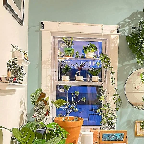 Premium transparenta akrylfönsterhyllor 2/3 lager genomskinlig hängande flytande vägg hylla blomkruka stativ planteringsställ inomhus utomhus 