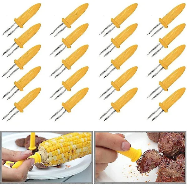 Aonat 10-pack majshållare i rostfritt stål, majshållare, majskolvspett, tvåspetsade majshandtag, grillmajshållare, majsplockare för kebabspett, grill,