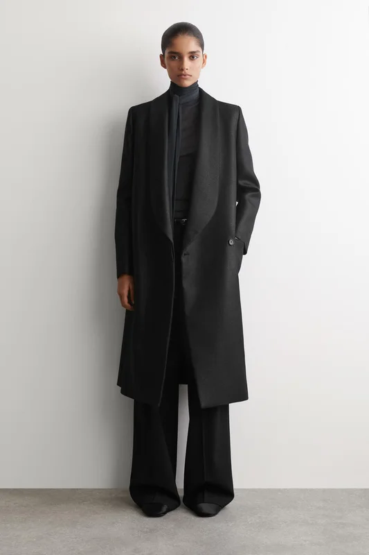 COS Women's Cappotto Sartoriale In Misto Lana Metallizzato in Nero