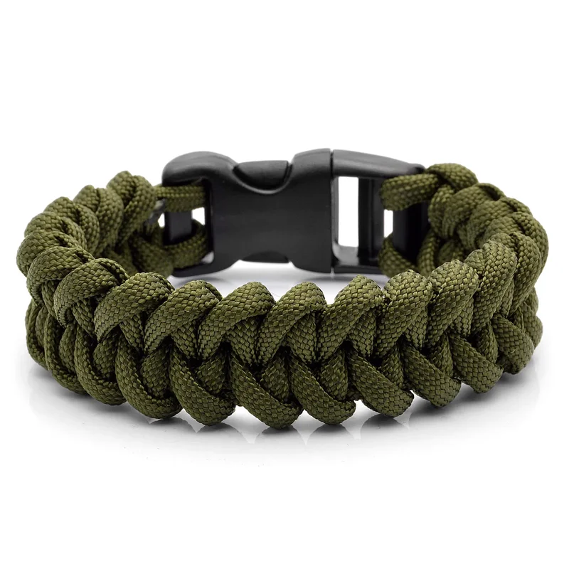 Pulsera verde militar de cuerda de paracaídas para hombres - Pulsera de supervivencia