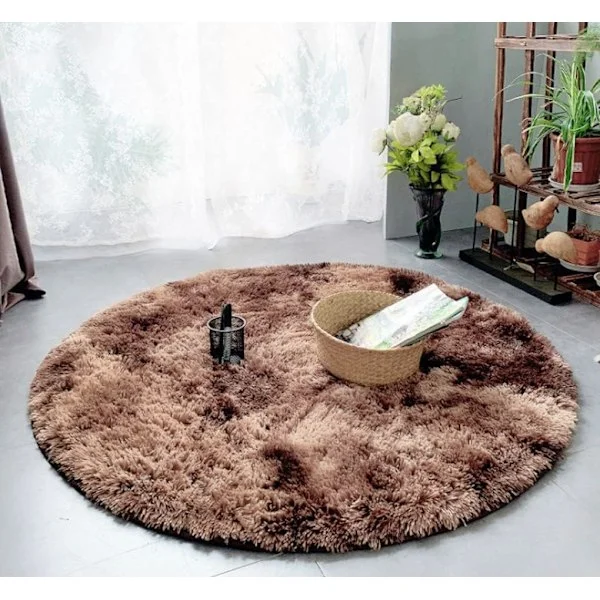 Rundt teppe, loddent, moderne, for stue, soverom, spisestue eller barnerom, komfortabelt loddent gulvteppe sklisikkert teppe (kaffe, 120cm X 120cm)