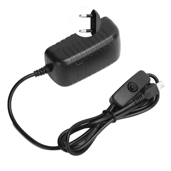 Strømforsyning til Raspberry Pi 5V 3A med integreret Micro USB-adapter med kontaktknap 100‐240V EU-stik