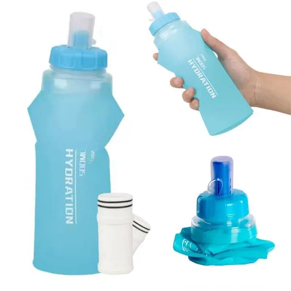 500 ml hopfällbar vattenflaska med filter – BPA-fri bärbar vattenfilter för vandring, camping, fiske och utomhusäventyr