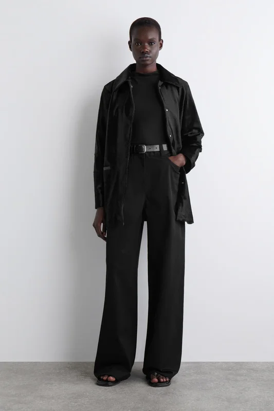 COS Women's Wide-Leg Cotton Trousers in Black