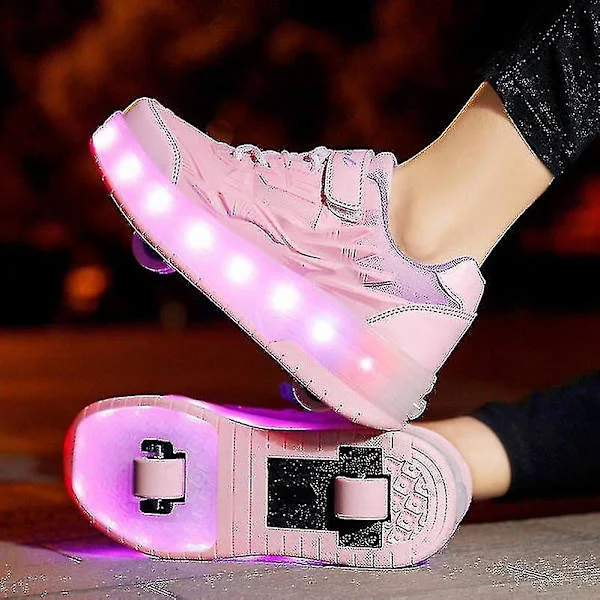 Roller Skates for Kids with 2 Wheels, Deformable Sneakers for Outdoor Sports, Parkour, Escape, Boys, Girls, Youth, Gift, Pink 39 Pink