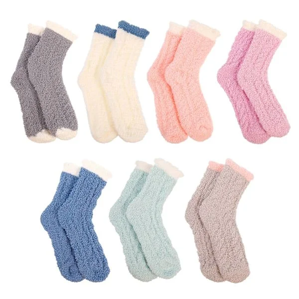 7 Par Dammiga Fluffiga Strumpor, Varma Vinterstrumpor, Mjuka Termiska Halkfria Mysstrumpor, Korallfleece Golvstrumpor l Sängstrumpor för Sömn, Hemma