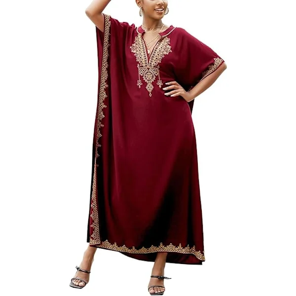 Blomstret broderet lang morgenkåbe, boheme strandkjole, bikini-coverup, lang strandmorgenkåbe til kvinder