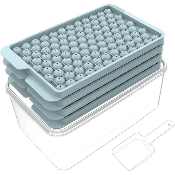 4 Mini Ice Cube Trays with Lid - 104 Ice Cubes, BPA Free, Blue, Freezer Compatible for Drinks, Coffee, Cocktails