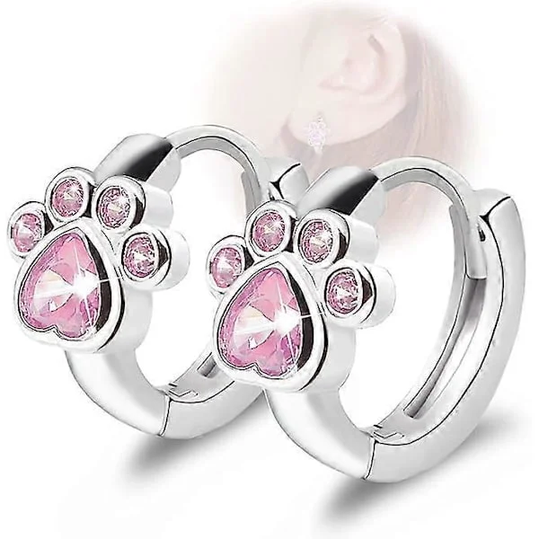 Zirkonia Små Örhängen - CZ Katt Hund Tassavtryck Örhängen Sterling Silver Allergivänliga Söta Brosk Örhängen för Kvinnor G (LGL)