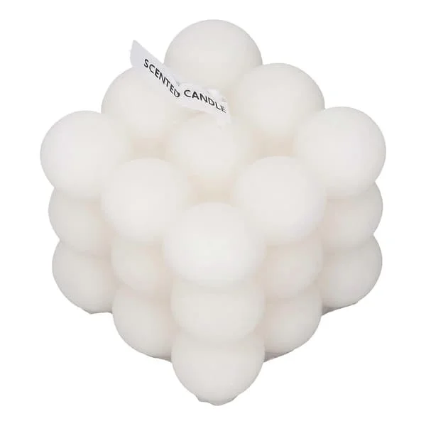 Scented Candle Handmade Soy Wax Candle for Home Decor, Stylish Cube Shape - White