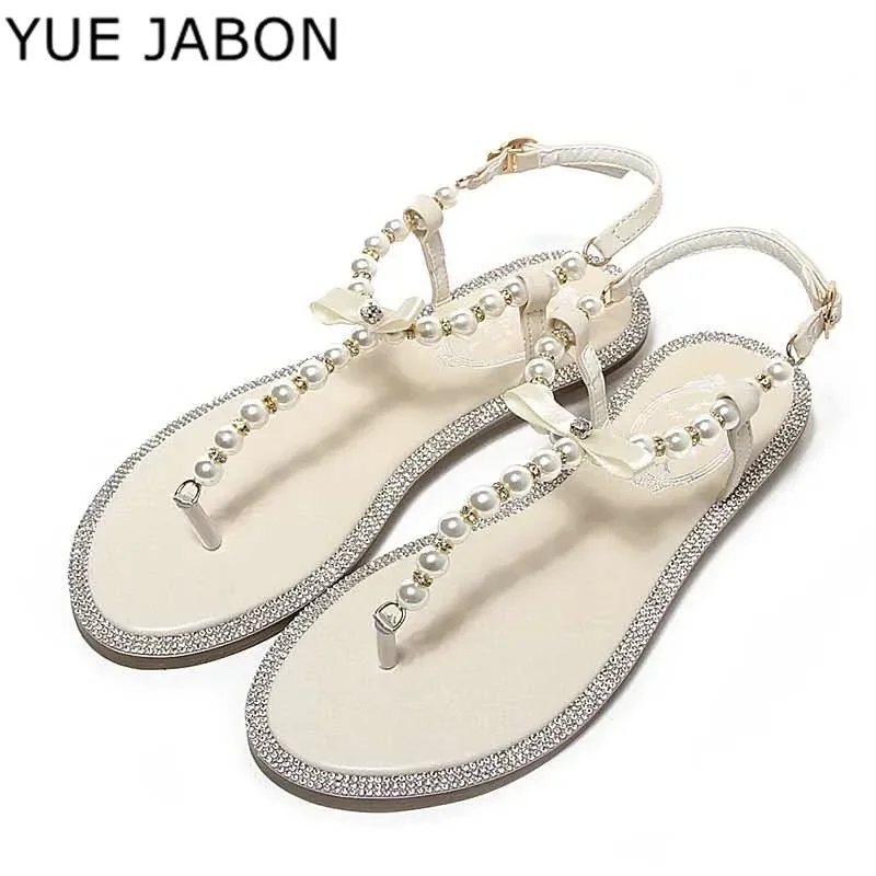 AliExpress - Pearl Sandals women Ladies Summer Bohemia Beach Sandal String Bead Casual Buckle Strap Flat Shoes Open Toe Shoes woman Flip Flop