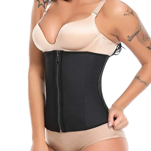 Zip Waist Trainer för kvinnor Latex Cincher Korsett Träning Body Shaper Workout Girdle(L)