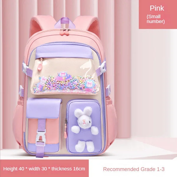 Grunnskole Skolesekk Jenter Skolesekk Lett Barneryggsekk Kawaii Vanntett Skolesekk Rosa liten Pink small